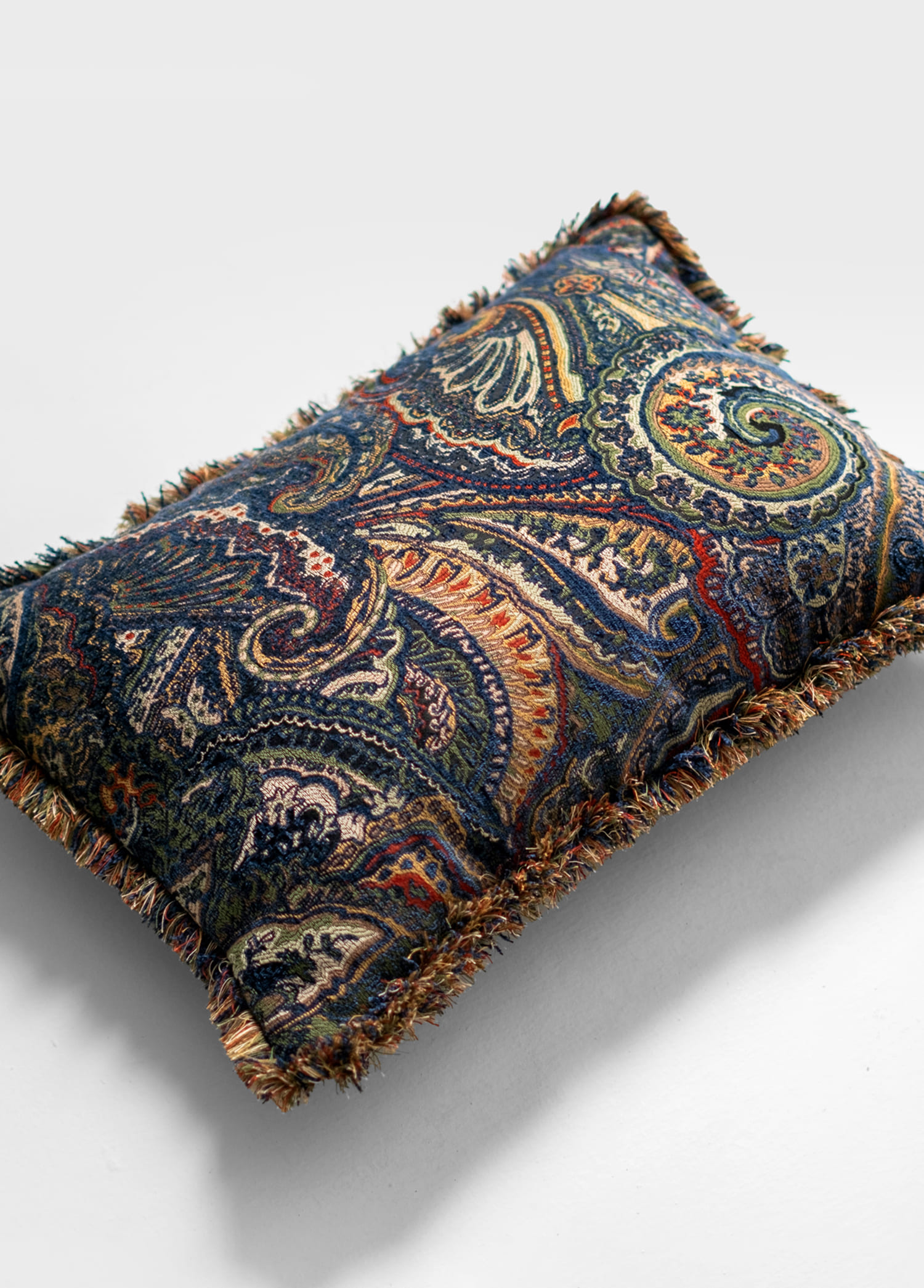 Lacivert Dokuma Kumaş Püsküllü Kırlent - Görsel 2