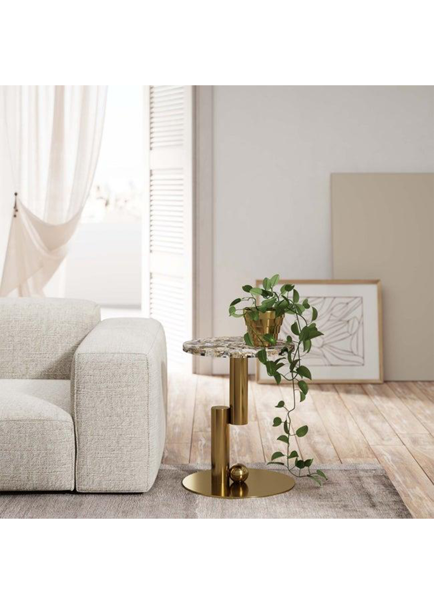 Altın Rengi Mermer Yan Sehpa - Görsel 2