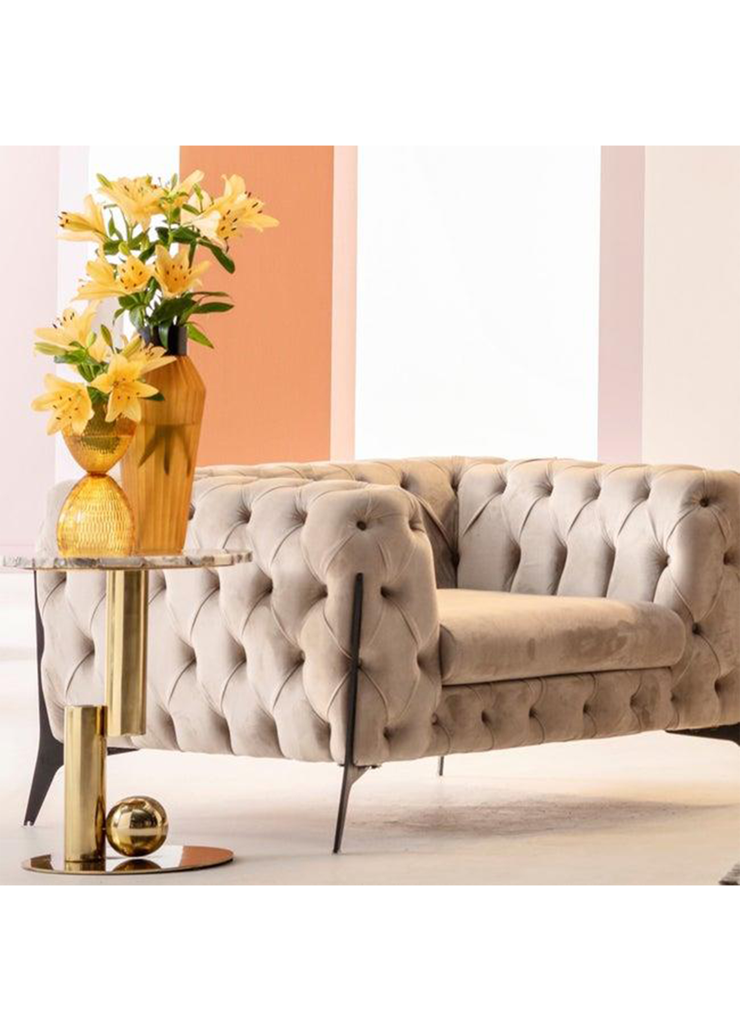 Altın Rengi Mermer Yan Sehpa - Görsel 3