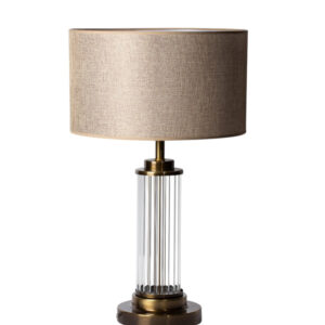 Keten Başlıklı Kristal Cam Detaylı Pirinç Abajur